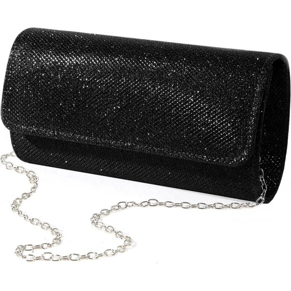 Womens Black Synthetic Sparkling Party Evening Bag Clutch Purses - Picture 1 of 6
